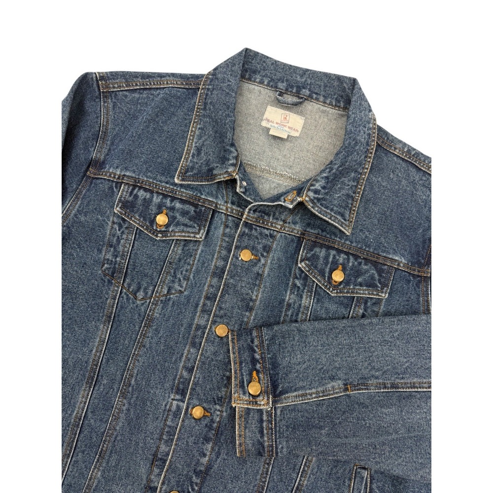 Real Work Wear Denim Jacket Men 2XL Blue Heavy Trucker Workwear Button Front NWT